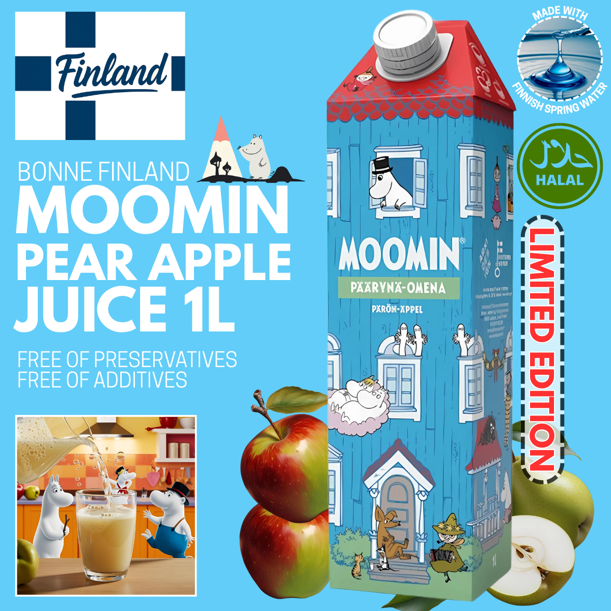 Bonne Moomin Pear Apple Juice - 1L