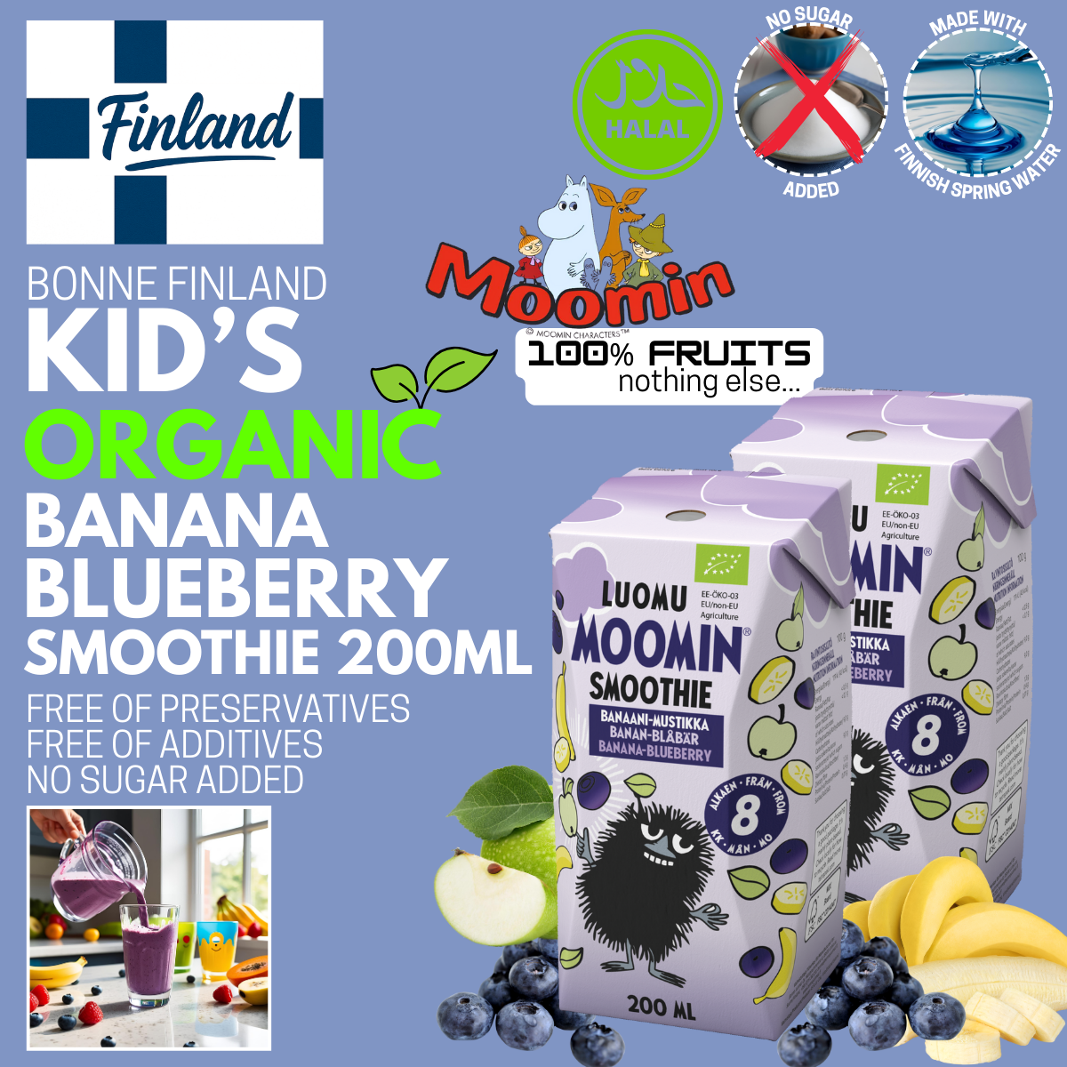Bonne Kids Organic Blueberry Banana Smoothie 200ml