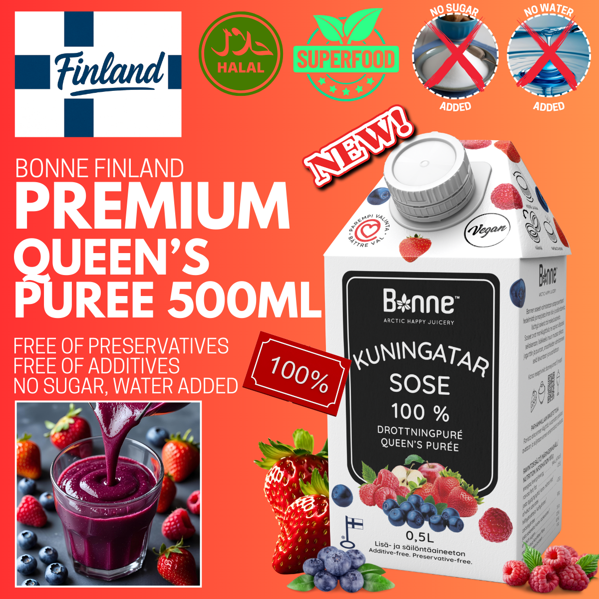 Bonne Queen (Raspberry, Blueberry, Strawberry) Puree - 500ml