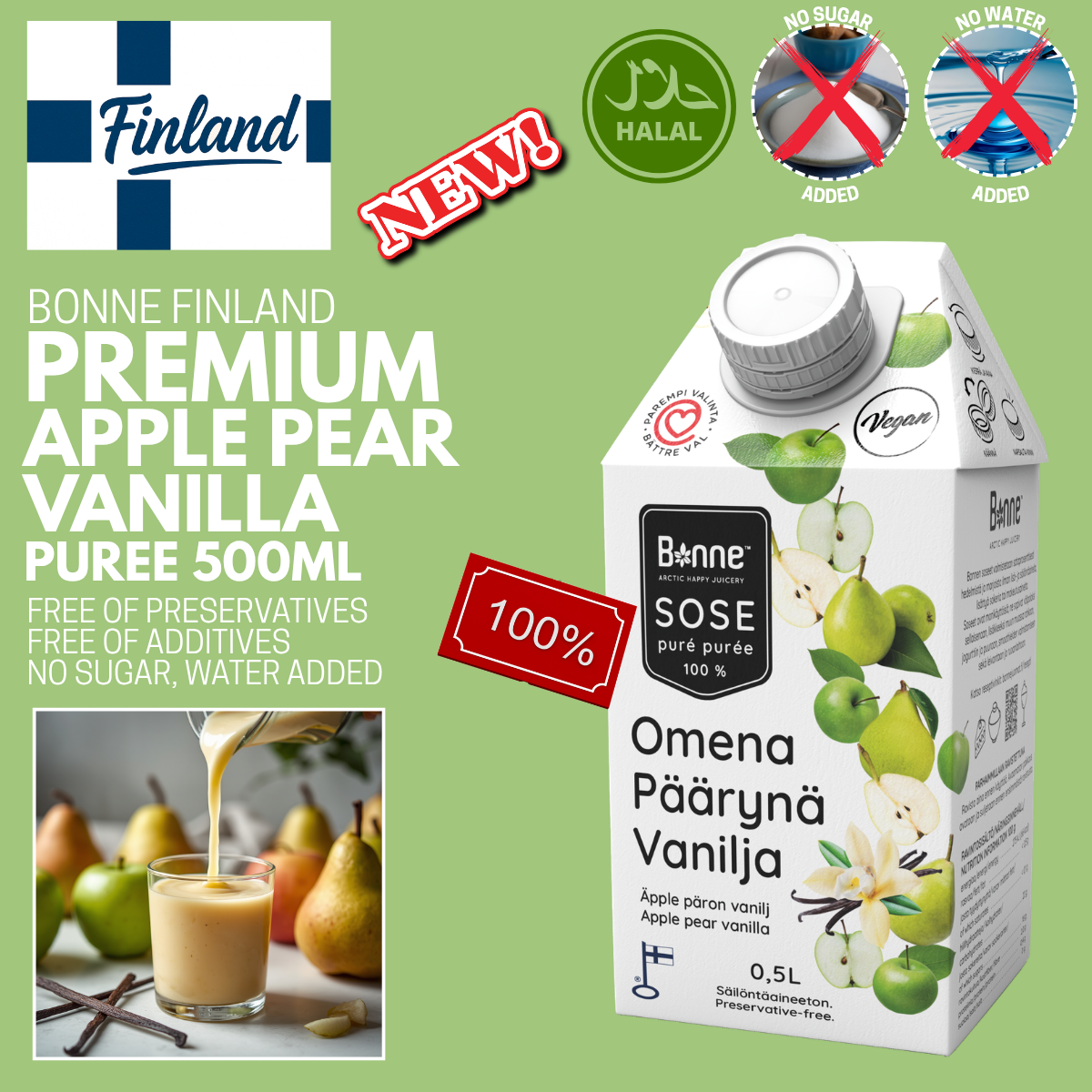 Bonne Apple Pear Vanilla Puree - 500ml
