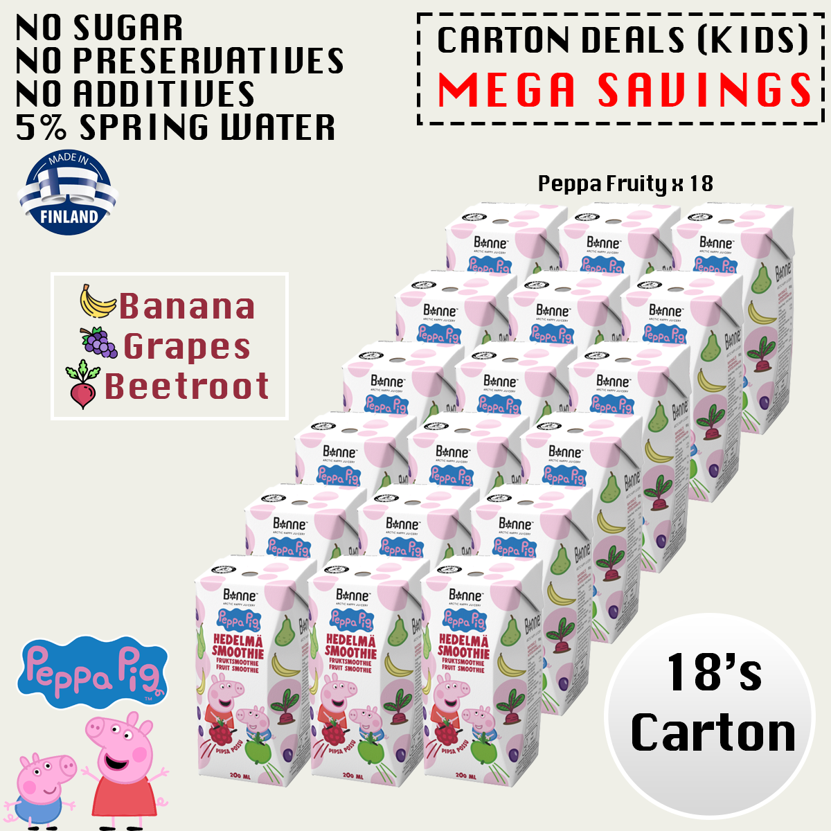 Carton Deals Kids Smoothies (Peppa Pig Mixed Fruits) 18's x 200ml