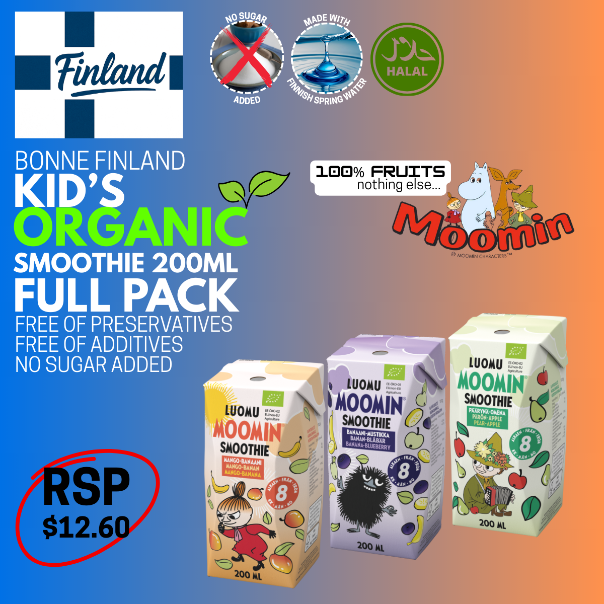 [TRIAL BUNDLE] Bonne Moomin Organic Smoothies Mix Flavours 200ml (Pack of 3)