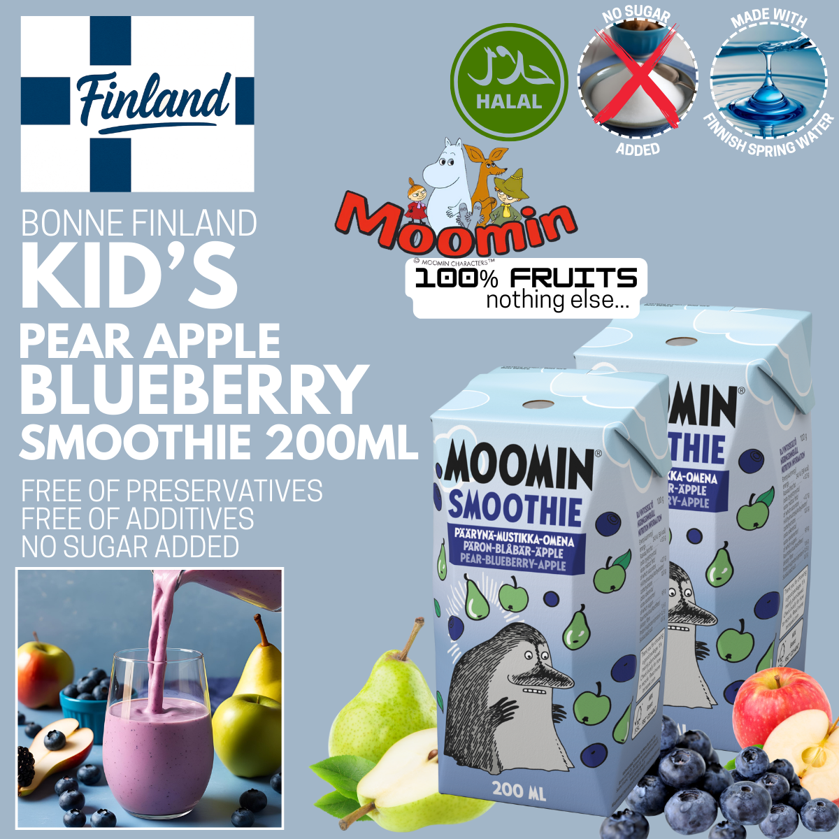 Bonne Kids Pear Blueberry Apple Smoothie 200ml