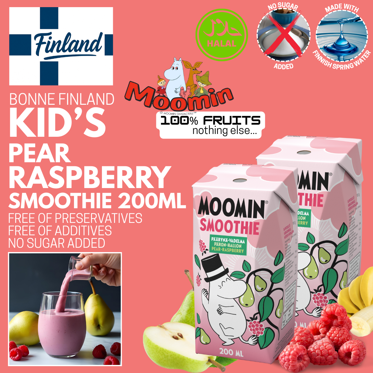 Bonne Kids Pear Raspberry Smoothie 200ml