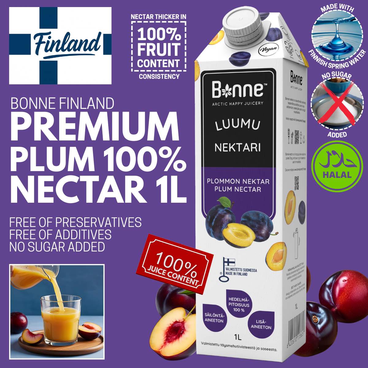Bonne Plum Nectar - 1L (No Sugar Added)